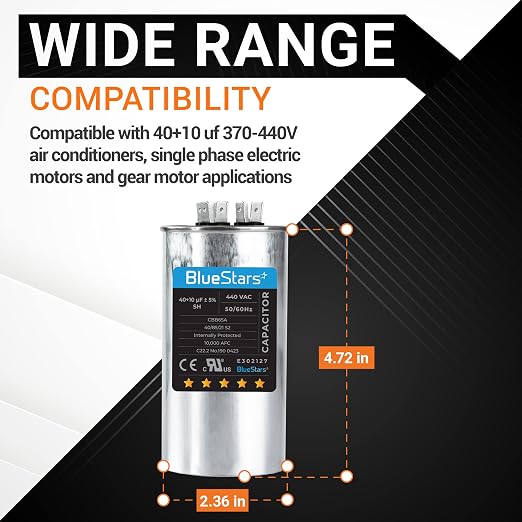 UL Certified] 40+10 uf 40+10 MFD 370-440VAC ±5% Volts Round Run Start Capacitor Electric Replacement Part by, alternate view