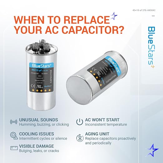 UL Certified] 40+10 uf 40+10 MFD 370-440VAC ±5% Volts Round Run Start Capacitor Electric Replacement Part by, alternate view