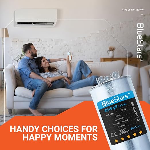 UL Certified] 45+5 uF 45/5 MFD 370V or 440V AC Dual Circular Run Start Capacitor CBB65 50/60 Hz - Fit Air Conditioner Motor