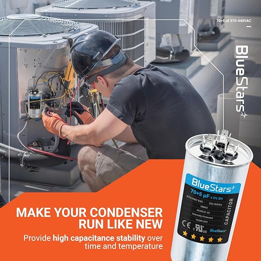 UL Certified] 70+5 uF ±5% 70/5 MFD 370/440 VAC CBB65 Dual Run Circular Start Capacitor - for AC Motor Run or Fan, alternate