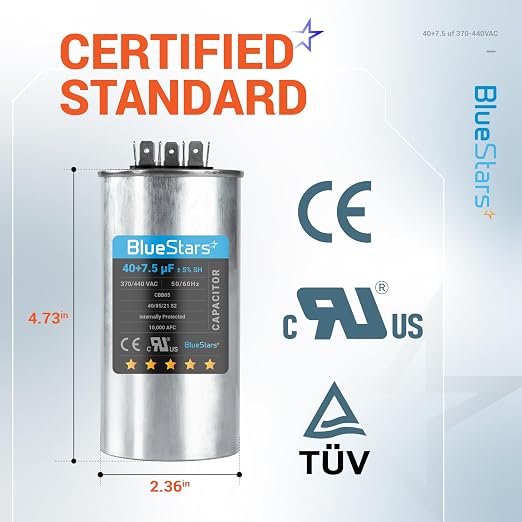 UL Listed] 40+7.5 uF 40/7.5 MFD ±5% 370/440 VAC Dual Run Start Round AC Capacitor CBB65 CBB65B 50/60Hz 10000AFC - Fit