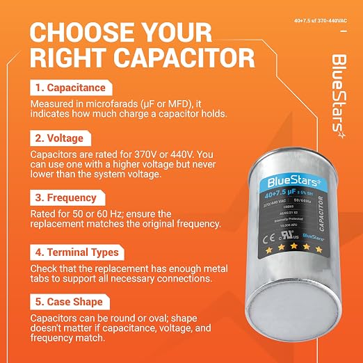 UL Listed] 40+7.5 uF 40/7.5 MFD ±5% 370/440 VAC Dual Run Start Round AC Capacitor CBB65 CBB65B 50/60Hz 10000AFC - Fit