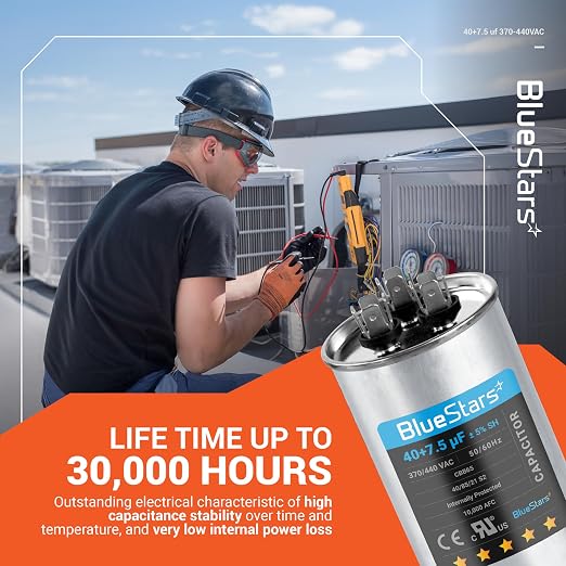 UL Listed] 40+7.5 uF 40/7.5 MFD ±5% 370/440 VAC Dual Run Start Round AC Capacitor CBB65 CBB65B 50/60Hz 10000AFC - Fit