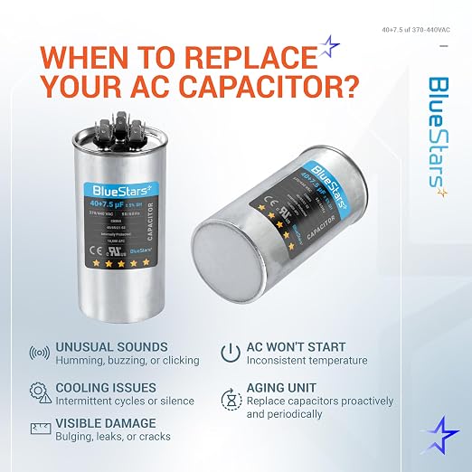 UL Listed] 40+7.5 uF 40/7.5 MFD ±5% 370/440 VAC Dual Run Start Round AC Capacitor CBB65 CBB65B 50/60Hz 10000AFC - Fit