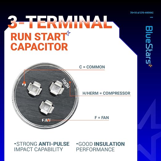 UL Listed] 70+10 uF 70/10 MFD ±5% 370V/440VAC Dual Run Start Capacitor Air Conditioner CBB65 50/60Hz, 10000AFC - for AC Unit