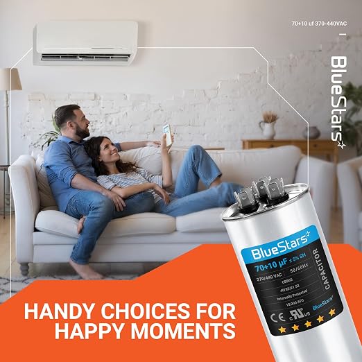 UL Listed] 70+10 uF 70/10 MFD ±5% 370V/440VAC Dual Run Start Capacitor Air Conditioner CBB65 50/60Hz, 10000AFC - for AC Unit