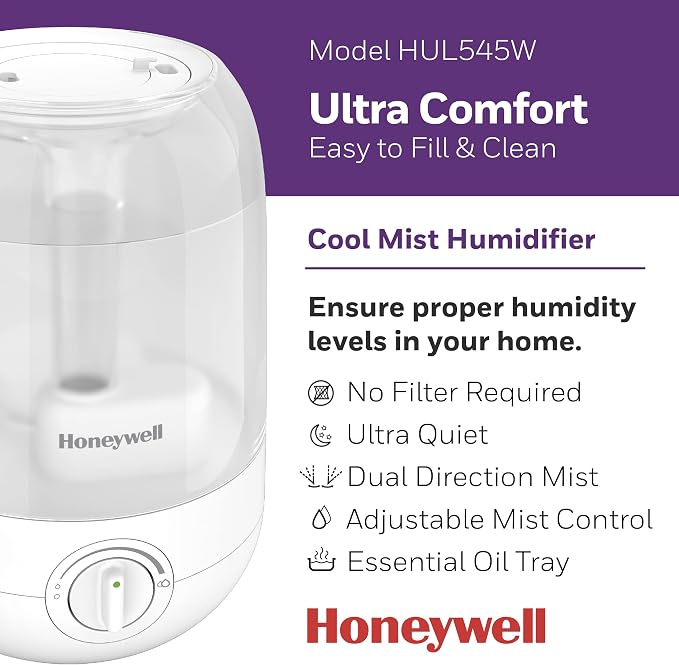 Ultra Comfort Cool Mist Humidifier, 1 Gal Tank, No Filter, Easy to Fill and Clean, Cleaning Brush Included, Ultra Quiet