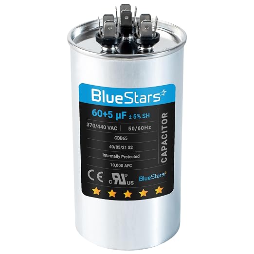 Ultra Durable 60+5 MFD uf ±5% 370/440 Volt VAC Dual Run Start Round Capacitor for Condenser Straight Cool or