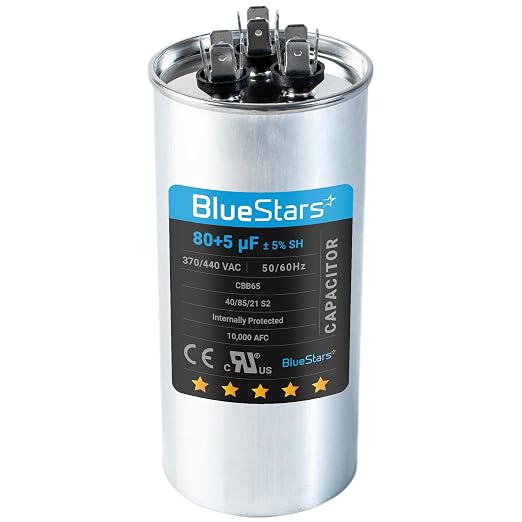 Ultra Durable 80+5 uf ± 5% MFD 370 Or 440V Dual Run Round Capacitor TP-CAP-80/5/440R Condenser Straight Cool & Heat Pump Air