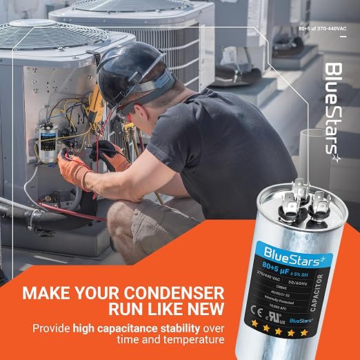 Ultra Durable 80+5 uf ± 5% MFD 370 Or 440V Dual Run Round Capacitor TP-CAP-80/5/440R Condenser Straight Cool & Heat Pump Air