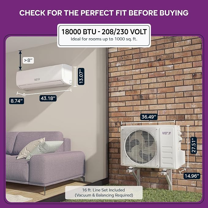 Ultra-Efficient 18,000 BTU/220V Mini Split – 23 SEER for Lower Energy Bills– Pre-Charged, Ductless, Quiet & Comfortable Mini