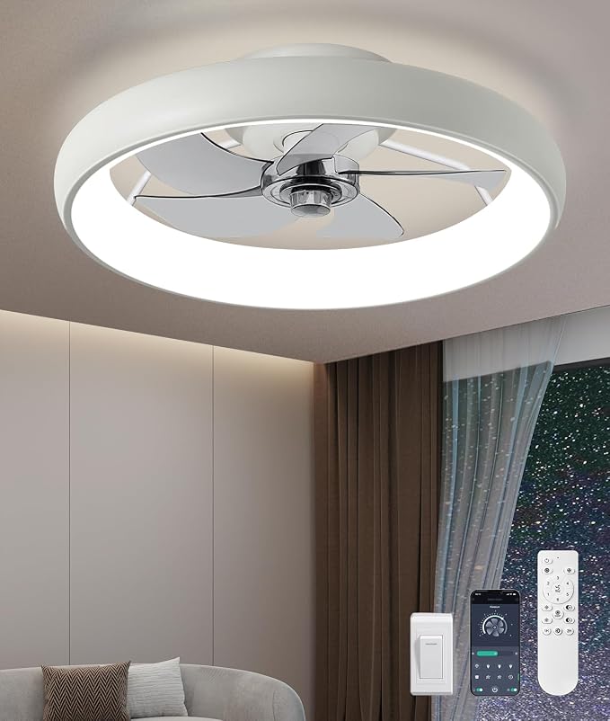 Ultra Low Profile Ceiling Fans with Lights and Remote Ultra Quiet 25 dB, 21" Modern Flush Mount Ceiling Fan LED Ceiling Fan