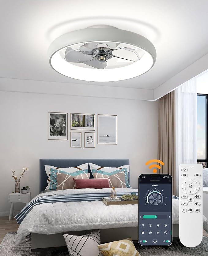 Ultra Low Profile Ceiling Fans with Lights and Remote Ultra Quiet 25 dB, 21" Modern Flush Mount Ceiling Fan LED Ceiling Fan