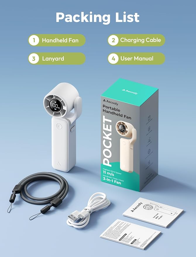 Ultra-Pocket Portable Handheld Turbo Fan, 5 Gear Jet Force Airflow, Up to 15 Working Hours, alternate product view 9