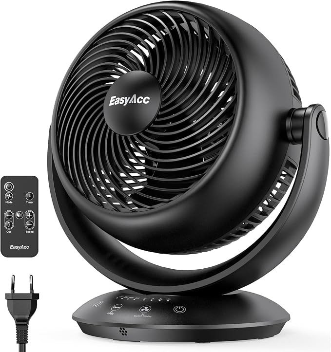 Ultra Quiet Fans for Bedroom, 3D Auto Air Circulator Desk Fan with Remote, 90° Vertical+90° Oscillating Fan, Powerful