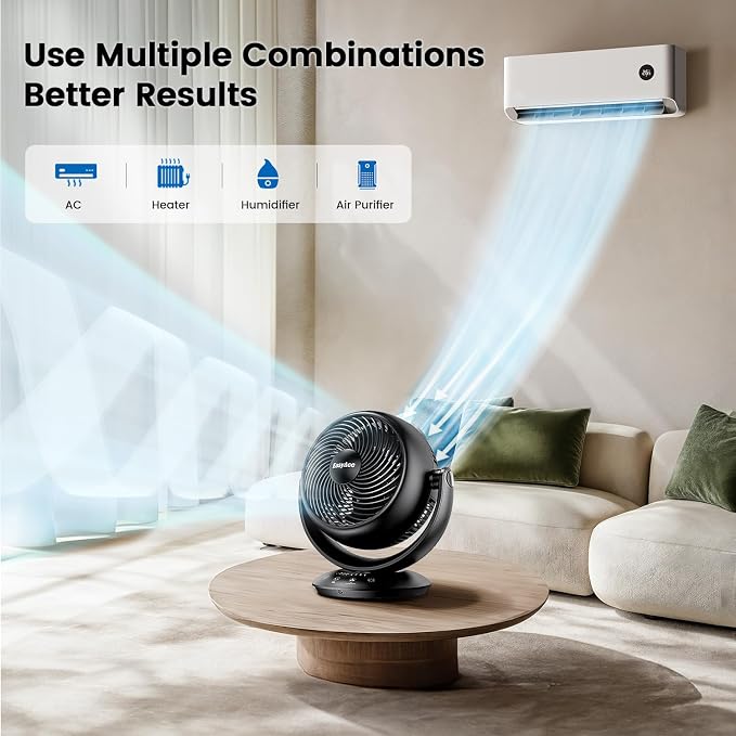 Ultra Quiet Fans for Bedroom, 3D Auto Air Circulator Desk Fan with Remote, 90° Vertical+90° Oscillating Fan, Powerful