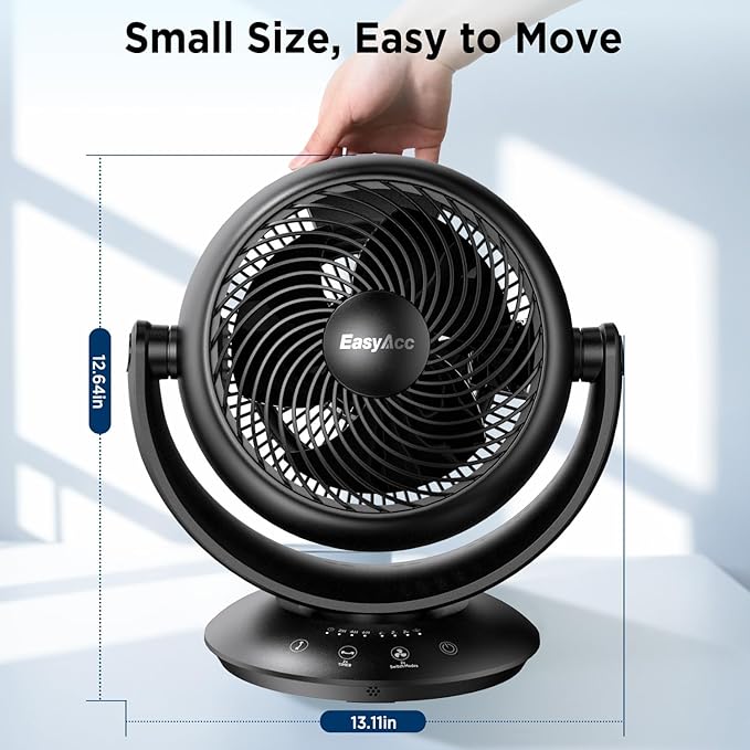 Ultra Quiet Fans for Bedroom, 3D Auto Air Circulator Desk Fan with Remote, 90° Vertical+90° Oscillating Fan, Powerful