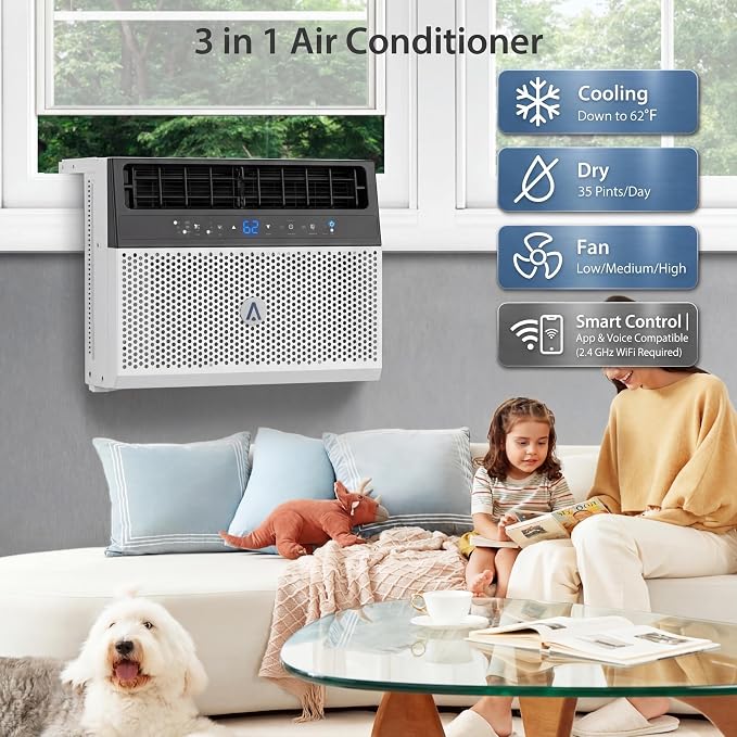 Ultra Quiet U-Shaped 8,000 BTU Window Air Conditioner – Energy Efficient Smart Inverter, WiFi & Voice Control, Remote