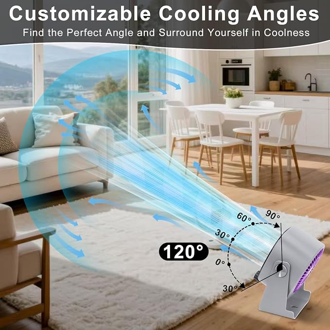 Ultra Silent Rechargeable Desktop Fan with Digital Display - Wall Mounted USB Desktop Fan, 150 Speed and 120° Tilt, 4000mAh