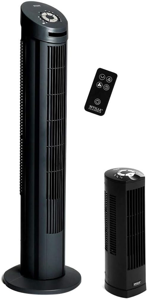 UltraSlimline Indoor Bladeless Oscillating Tower Fan Quiet Cooling LED Display Space-Saving for Home w/ Remote and 7.5H