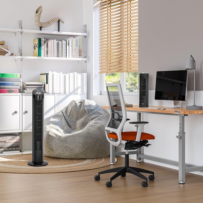 UltraSlimline Indoor Bladeless Oscillating Tower Fan Quiet Cooling LED Display Space-Saving for Home w/ Remote and 7.5H