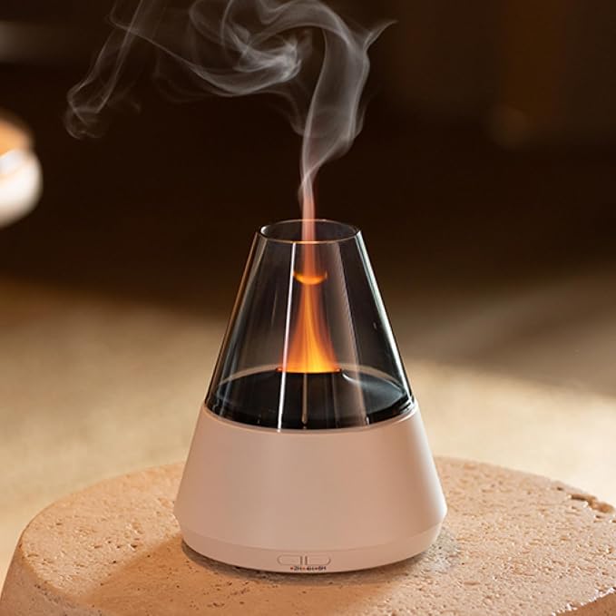 Ultrasonic Aroma Diffuser with Simulated Flame, 150ml, Timer and Auto-Off, LED Ambient Light (White), product image