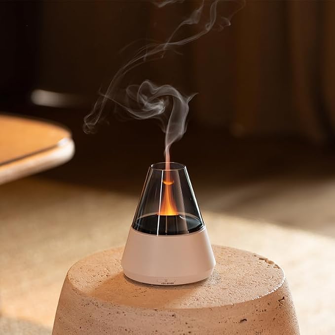 Ultrasonic Aroma Diffuser with Simulated Flame, 150ml, Timer and Auto-Off, LED Ambient Light (White), alternate product view