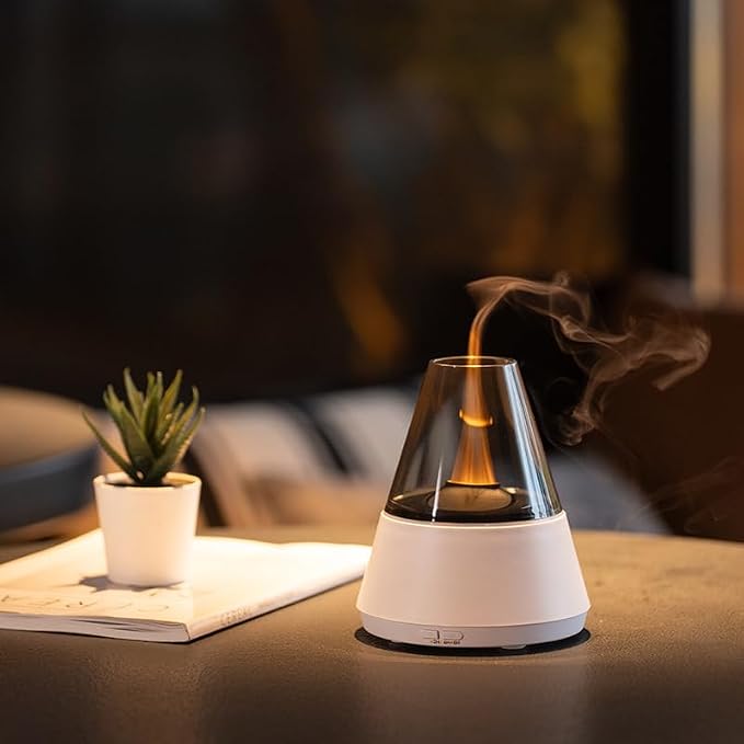 Ultrasonic Aroma Diffuser with Simulated Flame, 150ml, Timer and Auto-Off, LED Ambient Light (White), alternate product view