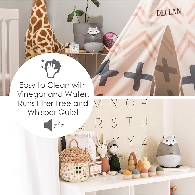 Ultrasonic Cool Mist Animal Humidifier for Kids' Bedroom & Nursery, Adjustable 0.5 Gallon, Auto Shut-Off Silver Fox 0.5