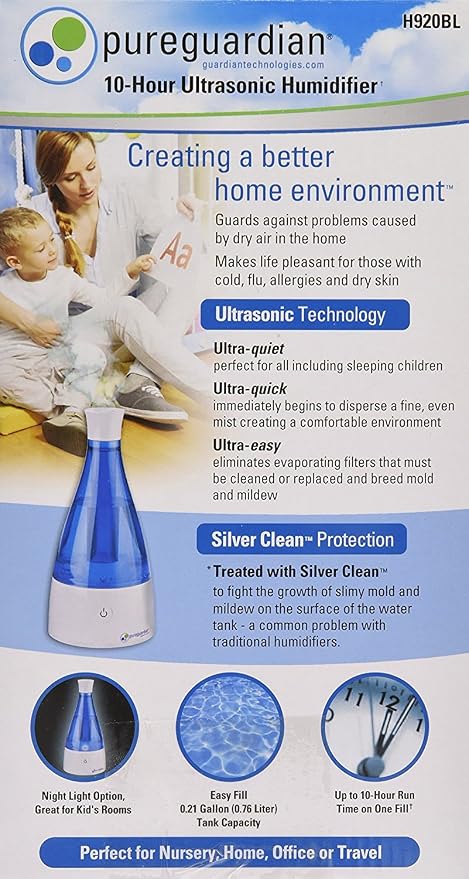 Ultrasonic Cool Mist Humidifier, 10 Hrs. Run Time, 210 Sq. Ft. Coverage, Small Rooms, Quiet, Filter Free, H920BL, alternate