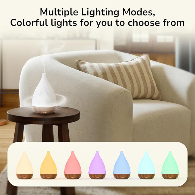 Ultrasonic Essential Oil Diffuser, Home Fragrance Aroma Diffuser with Auto Shut-Off, 8-Color Night Light & Ultra-Quiet