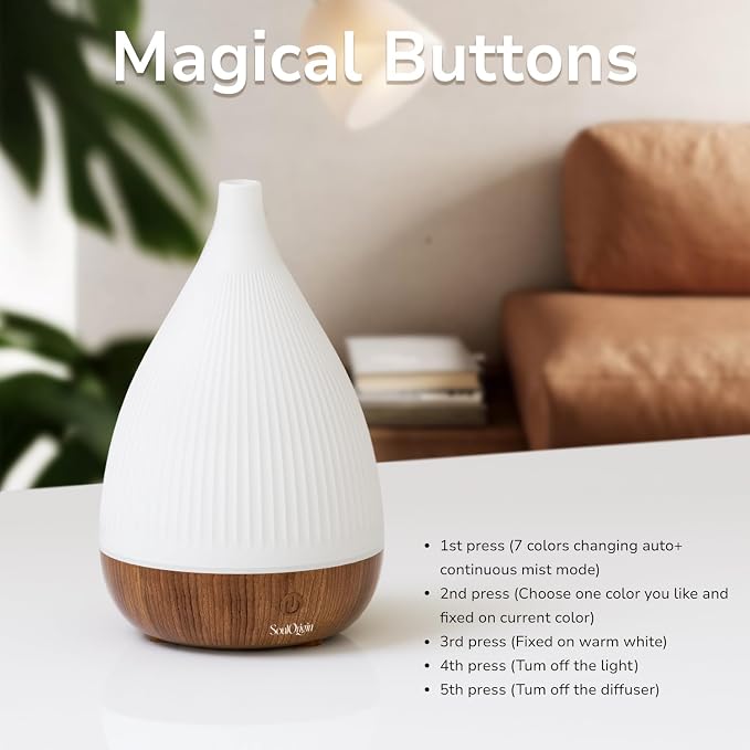 Ultrasonic Essential Oil Diffuser, Home Fragrance Aroma Diffuser with Auto Shut-Off, 8-Color Night Light & Ultra-Quiet