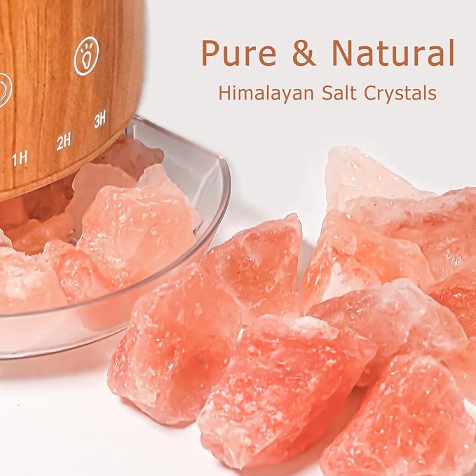 Ultrasonic Essential Oil Diffuser with Himalayan Salt Rock,Flame Diffuser with 2 Color Light,Small Aromatherapy Oil Diffuser