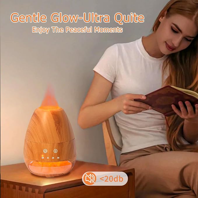 Ultrasonic Essential Oil Diffuser with Himalayan Salt Rock,Flame Diffuser with 2 Color Light,Small Aromatherapy Oil Diffuser