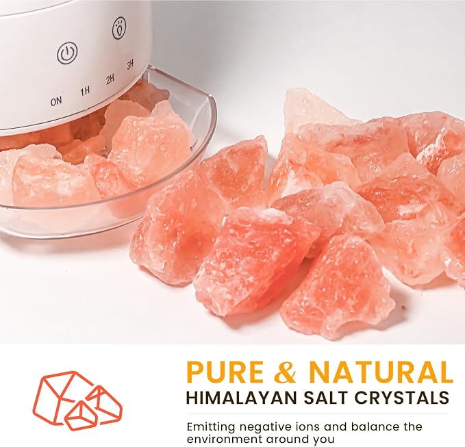 Ultrasonic Essential Oil Diffuser with Himalayan Salt Rock,Flame Diffuser with 2 Color Light,Aromatherapy Oil Diffuser with