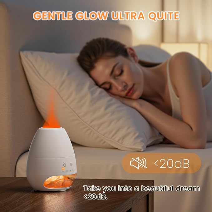 Ultrasonic Essential Oil Diffuser with Himalayan Salt Rock,Flame Diffuser with 2 Color Light,Aromatherapy Oil Diffuser with