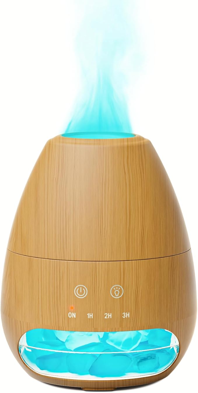 Ultrasonic Essential Oil Diffuser with Himalayan Salt Rock,Flame Diffuser with 7 LED Light,100ML Small Aromatherapy Oil