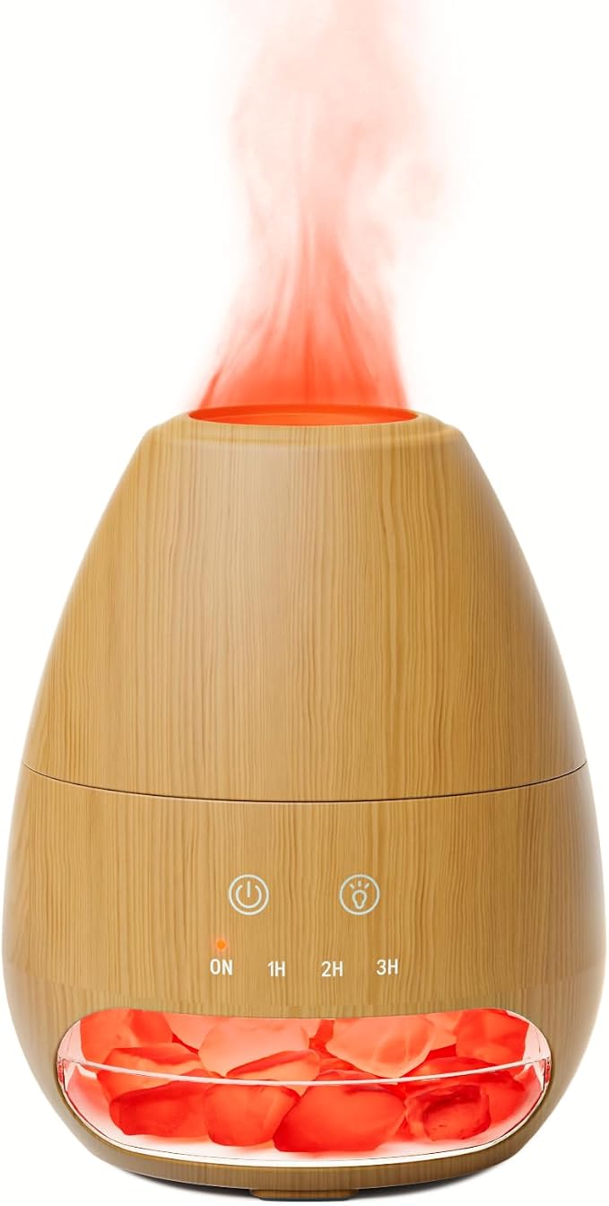 Ultrasonic Essential Oil Diffuser with Himalayan Salt Rock,Flame Diffuser with 7 LED Light,100ML Small Aromatherapy Oil