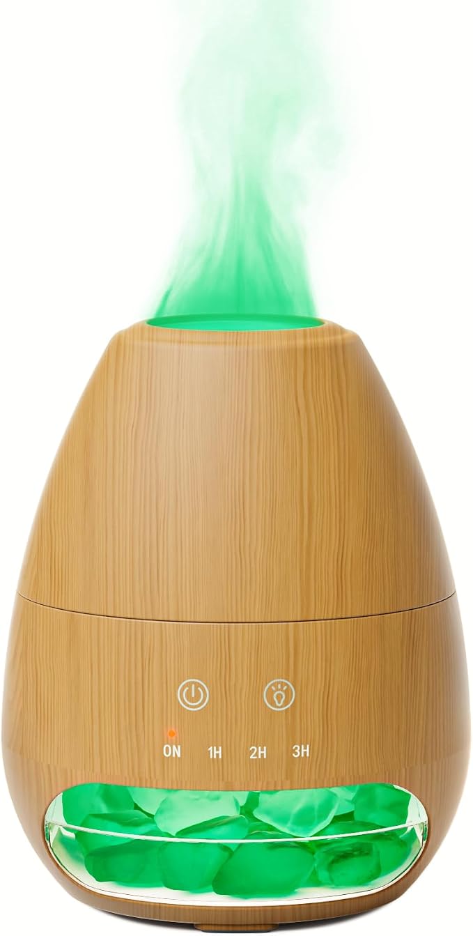 Ultrasonic Essential Oil Diffuser with Himalayan Salt Rock,Flame Diffuser with 7 LED Light,100ML Small Aromatherapy Oil