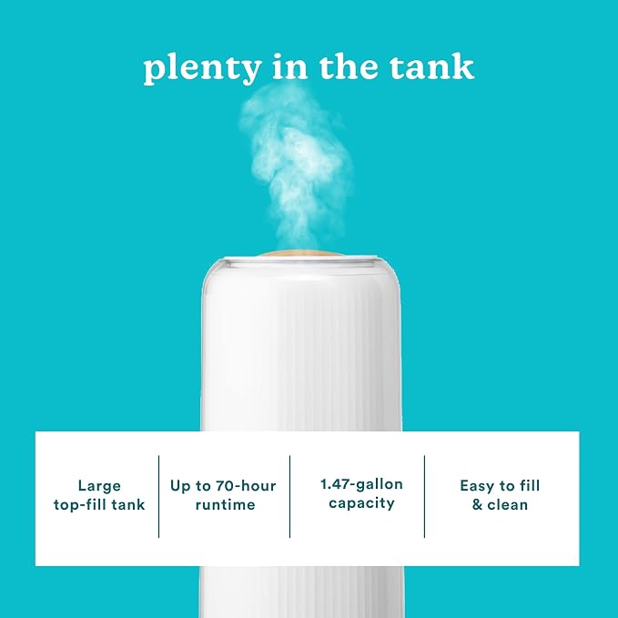 Ultrasonic Humidifier - Large Deluxe Air Humidifiers for Bedroom, Plants, Office - Top-Fill 1.47-Gallon Tank, Cool Mist