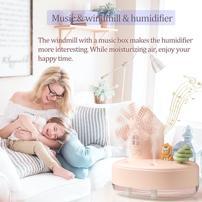 Ultrasonic Humidifiers for Bedroom and Office,Cold fog humidifier with music box, rotary windmill baby humidifier with night