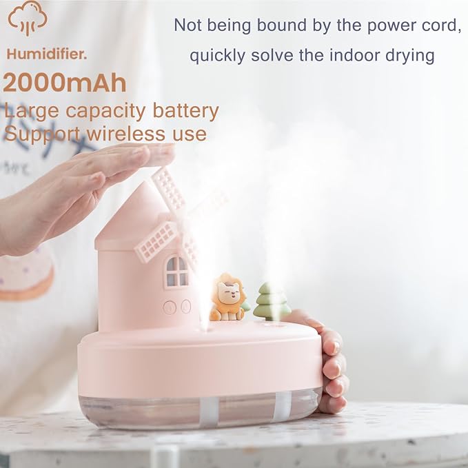 Ultrasonic Humidifiers for Bedroom and Office,Cold fog humidifier with music box, rotary windmill baby humidifier with night