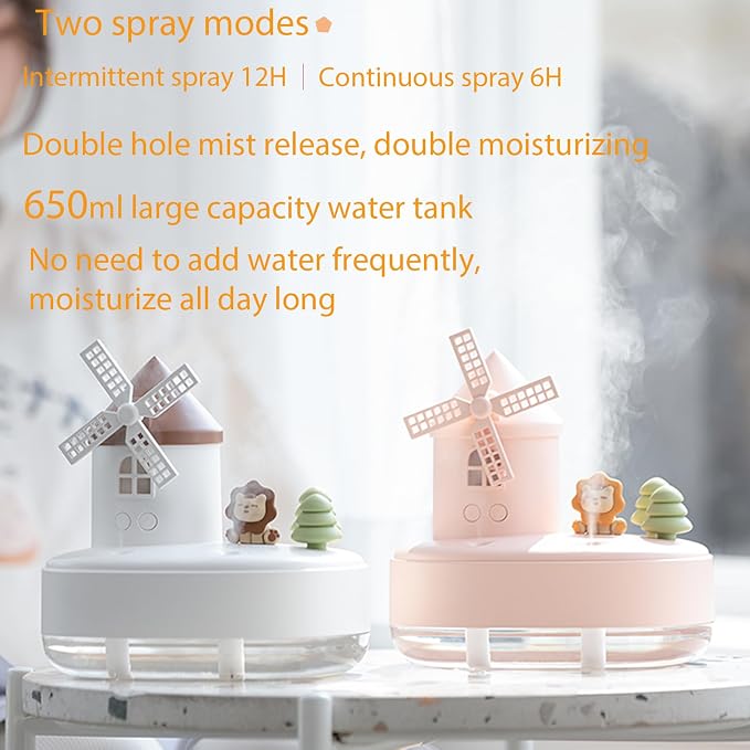 Ultrasonic Humidifiers for Bedroom and Office,Cold fog humidifier with music box, rotary windmill baby humidifier with night