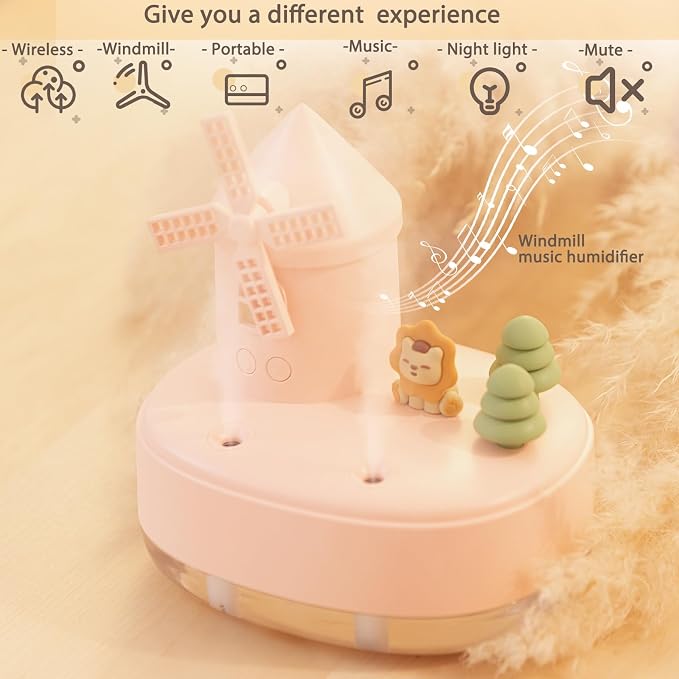 Ultrasonic Humidifiers for Bedroom and Office,Cold fog humidifier with music box, rotary windmill baby humidifier with night