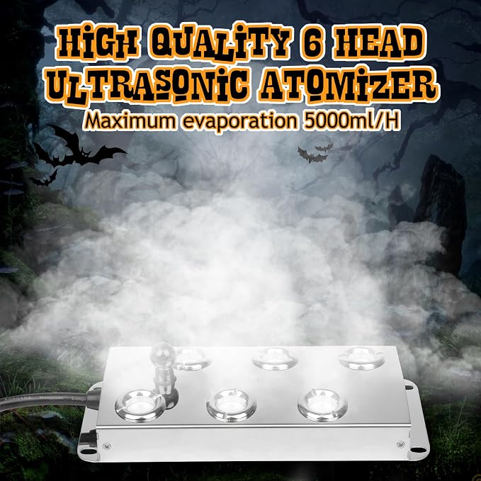 Ultrasonic Mist Maker Fogger 6 Head(5000ml/H),110V 350W Power Water Proof Ultrasonic Mister,Ultrasonic Fogger Humidifier with