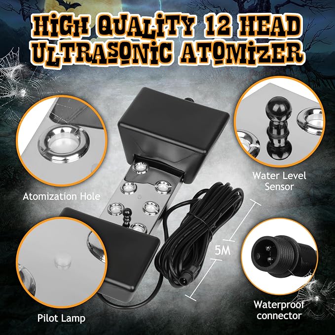 Ultrasonic Mist Maker Fogger 6 Head(5000ml/H),110V 350W Power Water Proof Ultrasonic Mister,Ultrasonic Fogger Humidifier with