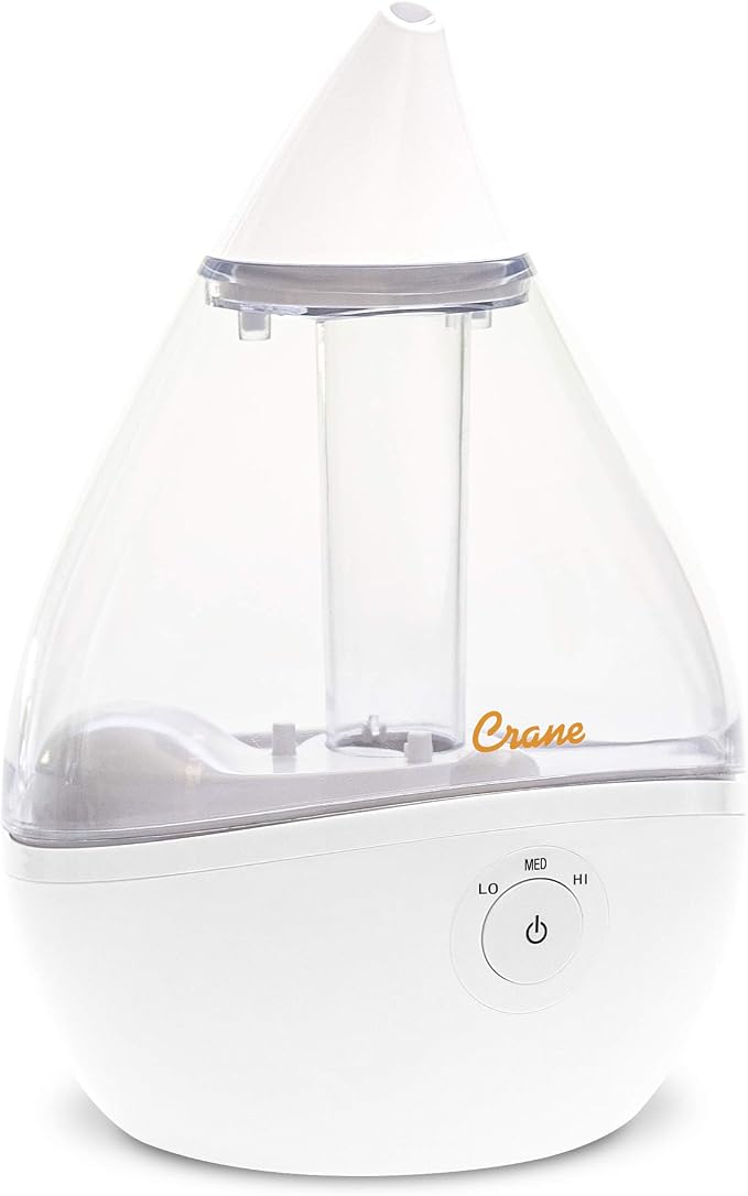 Ultrasonic Teardrop Humidifier for Baby, Cool Mist, Auto Shut off, Adjustable Humidity, for Nursery, Bedroom, Clear and