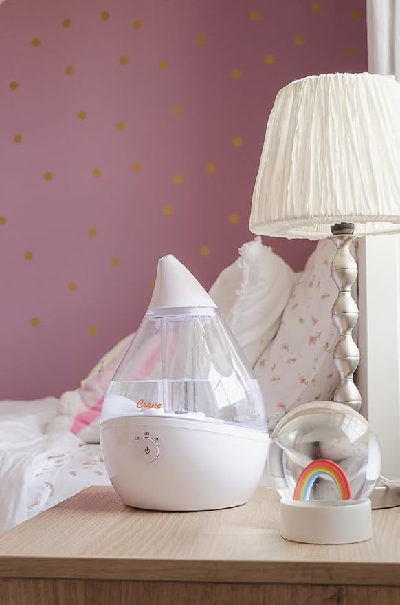 Ultrasonic Teardrop Humidifier for Baby, Cool Mist, Auto Shut off, Adjustable Humidity, for Nursery, Bedroom, Clear and