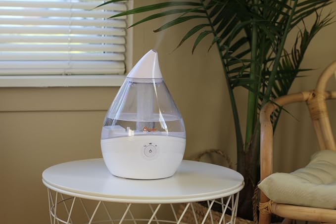 Ultrasonic Teardrop Humidifier for Baby, Cool Mist, Auto Shut off, Adjustable Humidity, for Nursery, Bedroom, Clear and