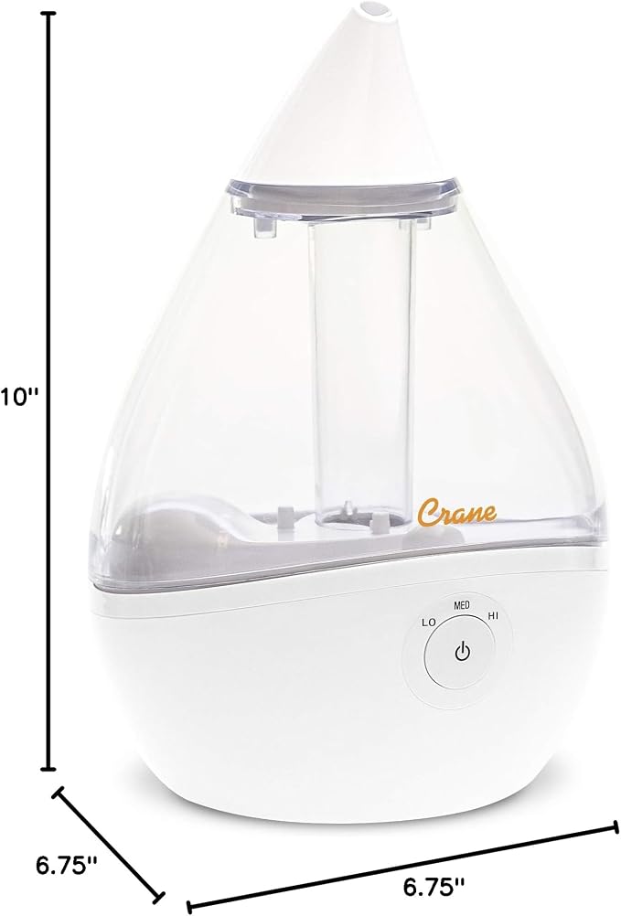 Ultrasonic Teardrop Humidifier for Baby, Cool Mist, Auto Shut off, Adjustable Humidity, for Nursery, Bedroom, Clear and
